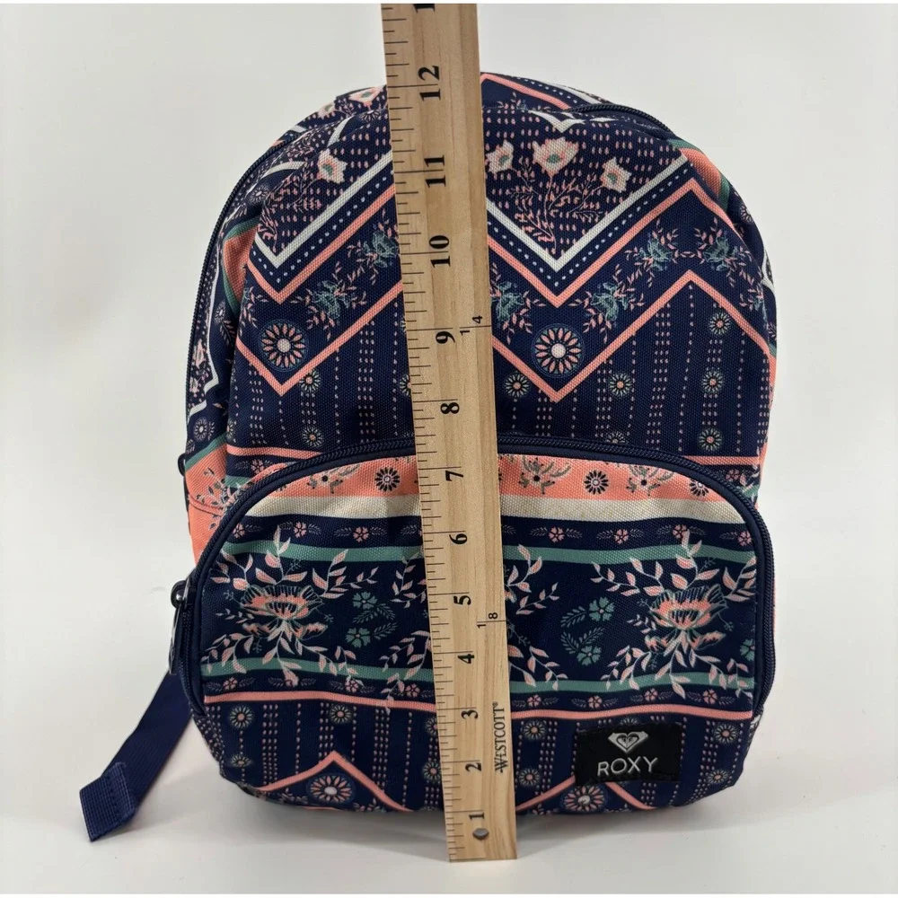 Roxy Mini Backpack Blue Floral Geometric Canvas Adjustable Straps